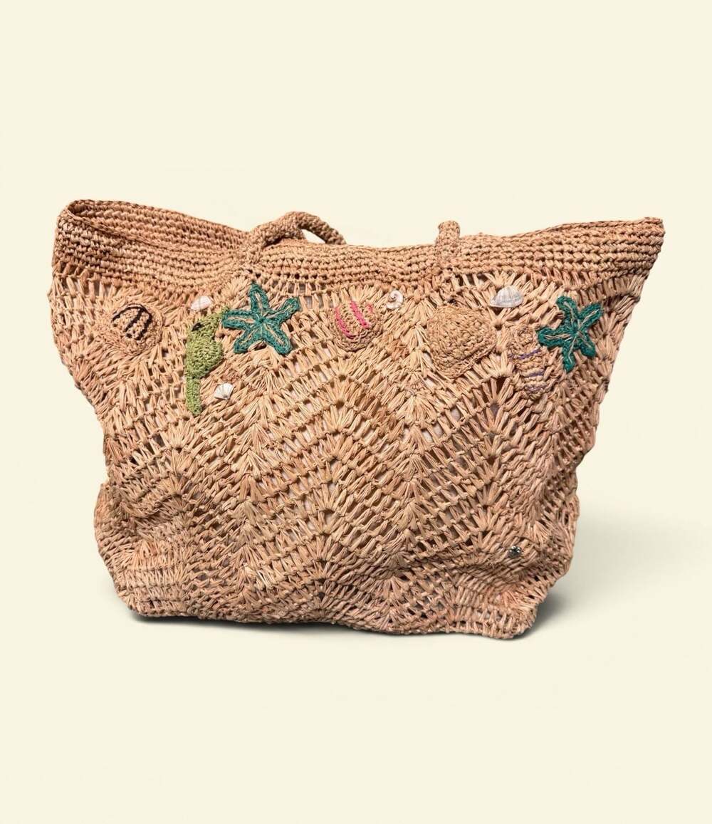 Florabella Carrabelle NWT Raffia Tote Natural Open Weave Seashell Starfish